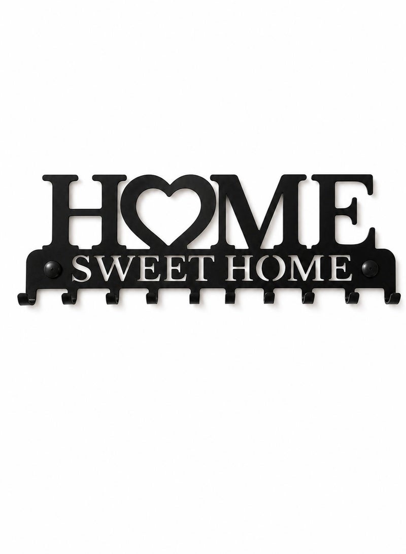 موندا حامل مفاتيح جداري مع 10 خطافات، علاقة مفاتيح معدنية سوداء بتصميم HOME للمدخل والممر والمطبخ والمكتب، مقاس 26 × 9 × 2 سم - Image 3