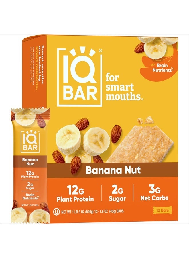 IQBAR Brain and Body Plant Protein Bars - Banana Nut - 12 Count, Low Carb, High Fiber, Gluten Free, Vegan Snacks - Low Sugar Keto Energy Bar Pack  - Image 1