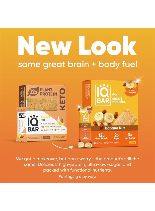 IQBAR Brain and Body Plant Protein Bars - Banana Nut - 12 Count, Low Carb, High Fiber, Gluten Free, Vegan Snacks - Low Sugar Keto Energy Bar Pack  - Image 2