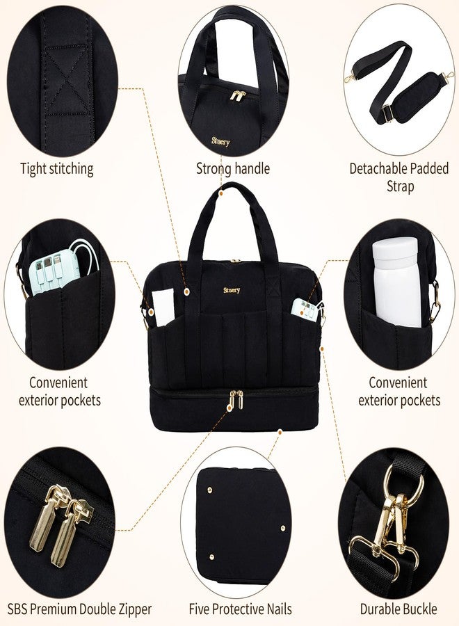 Stuery Lightweight Puffer Gym Bag for Women: Small Carry on Tote Bag for Travel with Shoe Compartment & Wet Pocket, Overnight Weekender Duffel for Airplane Traveling Girls & Teens, Black - Image 5