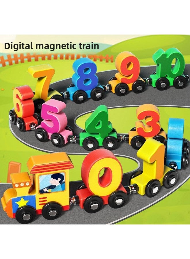 Magnetic Digital Small Train Magnetic Building Blocks Assembled Toys Baby Children Boys Educational Girls 1-3 To 6 Years Old 2-Color:Extra Large Premium Solid Wood Color Box Packaging [chariot Model]  - Image 2