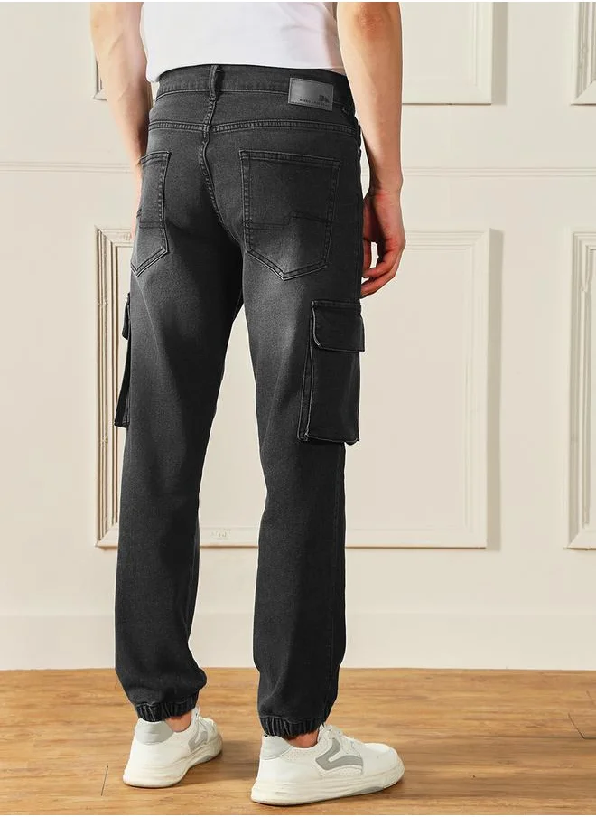 Dennis Lingo Mid Rise Regular Fit Washed Cargo Jeans by Styli