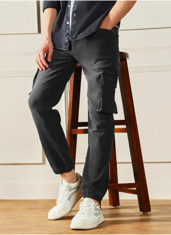 Dennis Lingo Mid Rise Regular Fit Washed Cargo Jeans by Styli