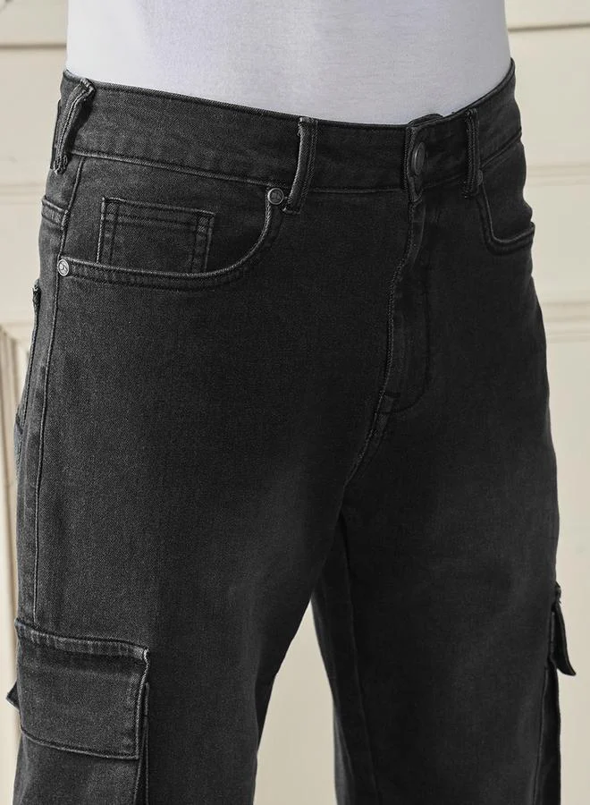 Dennis Lingo Mid Rise Regular Fit Washed Cargo Jeans by Styli