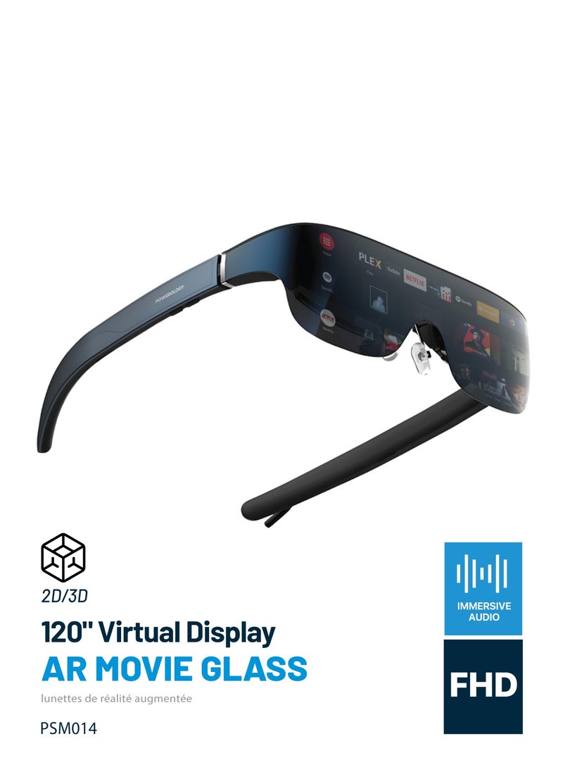 AR Movie Glass 1080P Full HD / Immerse In Augmented Reality 2/3D Ultra  / Accelerometers, Gyroscopes, Magnetometers Sensor / 24 Bit-Color / Type-C Connector / Smart Glasses / AR Glasses / 41° Field of View - Blue