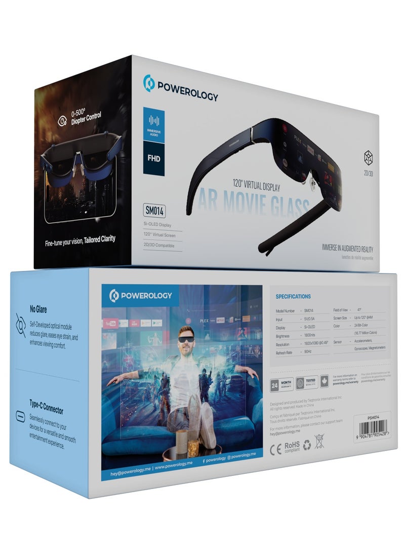 AR Movie Glass 1080P Full HD / Immerse In Augmented Reality 2/3D Ultra  / Accelerometers, Gyroscopes, Magnetometers Sensor / 24 Bit-Color / Type-C Connector / Smart Glasses / AR Glasses / 41° Field of View - Blue