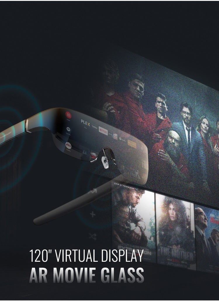 AR Movie Glass 1080P Full HD / Immerse In Augmented Reality 2/3D Ultra  / Accelerometers, Gyroscopes, Magnetometers Sensor / 24 Bit-Color / Type-C Connector / Smart Glasses / AR Glasses / 41° Field of View - Blue
