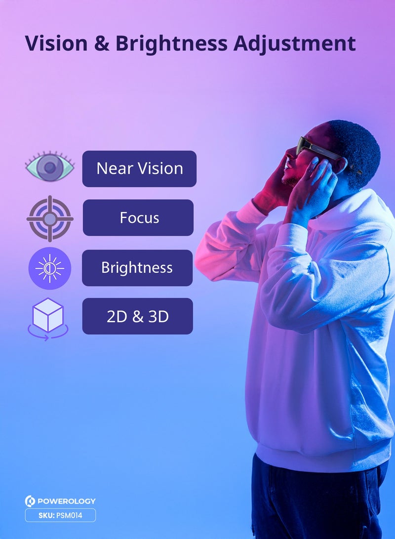 Powerology AR Movie Glass 1080P Full HD / Immerse In Augmented Reality 2/3D Ultra  / Accelerometers, Gyroscopes, Magnetometers Sensor / 24 Bit-Color / Type-C Connector / Smart Glasses / AR Glasses - Blue - Image 5