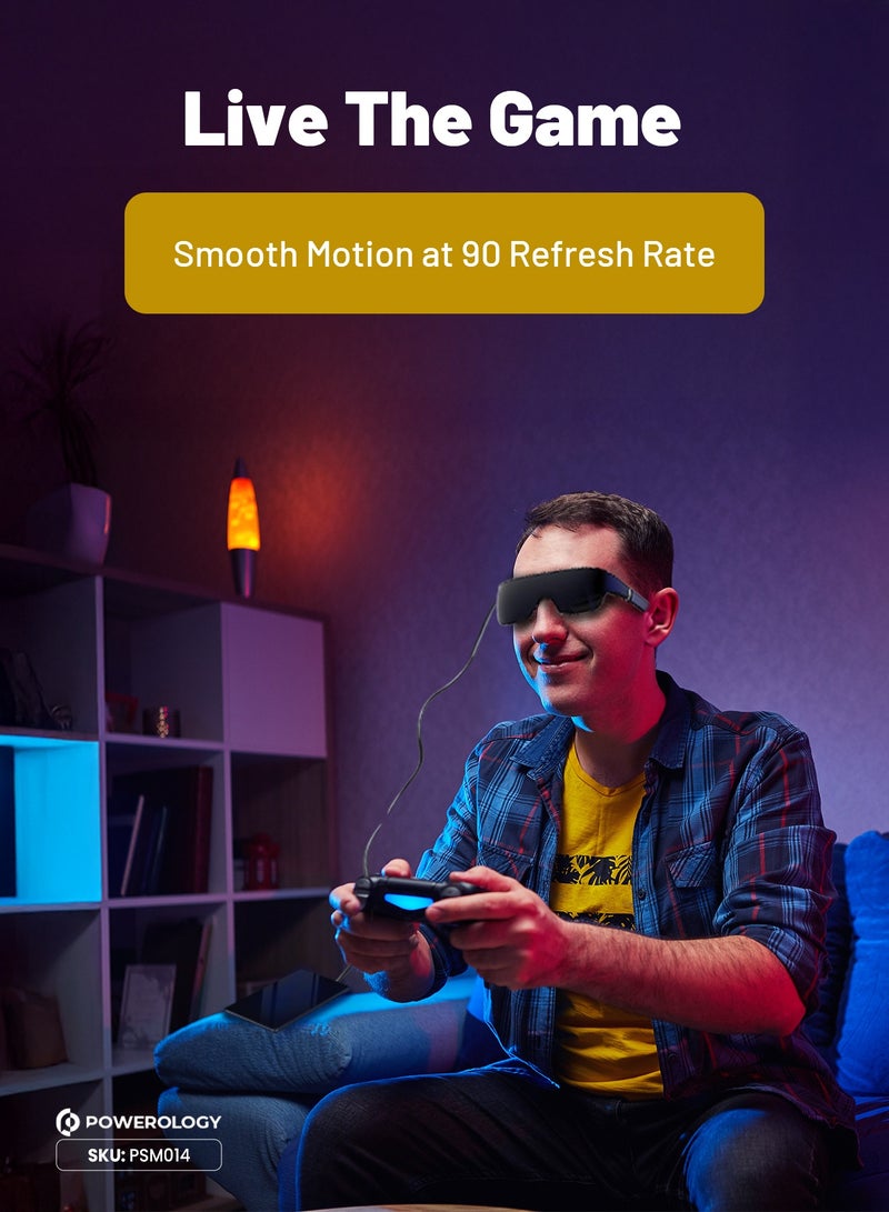 Powerology AR Movie Glass 1080P Full HD / Immerse In Augmented Reality 2/3D Ultra  / Accelerometers, Gyroscopes, Magnetometers Sensor / 24 Bit-Color / Type-C Connector / Smart Glasses / AR Glasses - Blue - Image 2