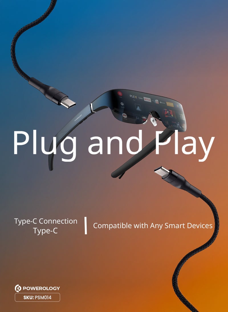 Powerology AR Movie Glass 1080P Full HD / Immerse In Augmented Reality 2/3D Ultra  / Accelerometers, Gyroscopes, Magnetometers Sensor / 24 Bit-Color / Type-C Connector / Smart Glasses / AR Glasses - Blue - Image 3