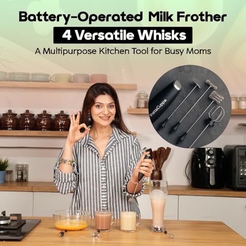 InstaCuppa Milk Frother for Coffee - Handheld Battery-Operated Electric Milk and Coffee Frother, Stainless Steel Whisk and Stand, Portable Foam Maker for Coffee, Cappuccino, Lattes, and Egg Beaters - Image 2