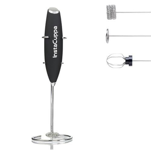 InstaCuppa Milk Frother for Coffee - Handheld Battery-Operated Electric Milk and Coffee Frother, Stainless Steel Whisk and Stand, Portable Foam Maker for Coffee, Cappuccino, Lattes, and Egg Beaters - Image 1