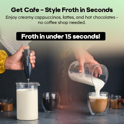 InstaCuppa Milk Frother for Coffee - Handheld Battery-Operated Electric Milk and Coffee Frother, Stainless Steel Whisk and Stand, Portable Foam Maker for Coffee, Cappuccino, Lattes, and Egg Beaters - Image 4