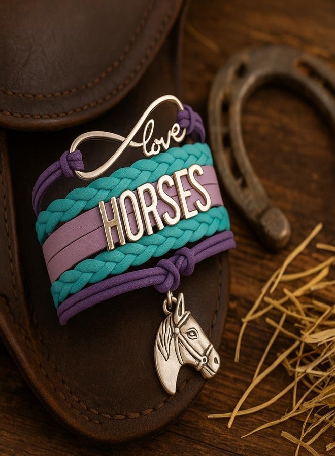 إنفينيتي كوليكشن سوار إنفينيتي كوليكشن بتصميم حصان، مجوهرات فروسية لمحبي الخيول - هدية صداقة لأفضل صديقة، هدية لها (أزرق مخضر/بنفسجي) - Image 5