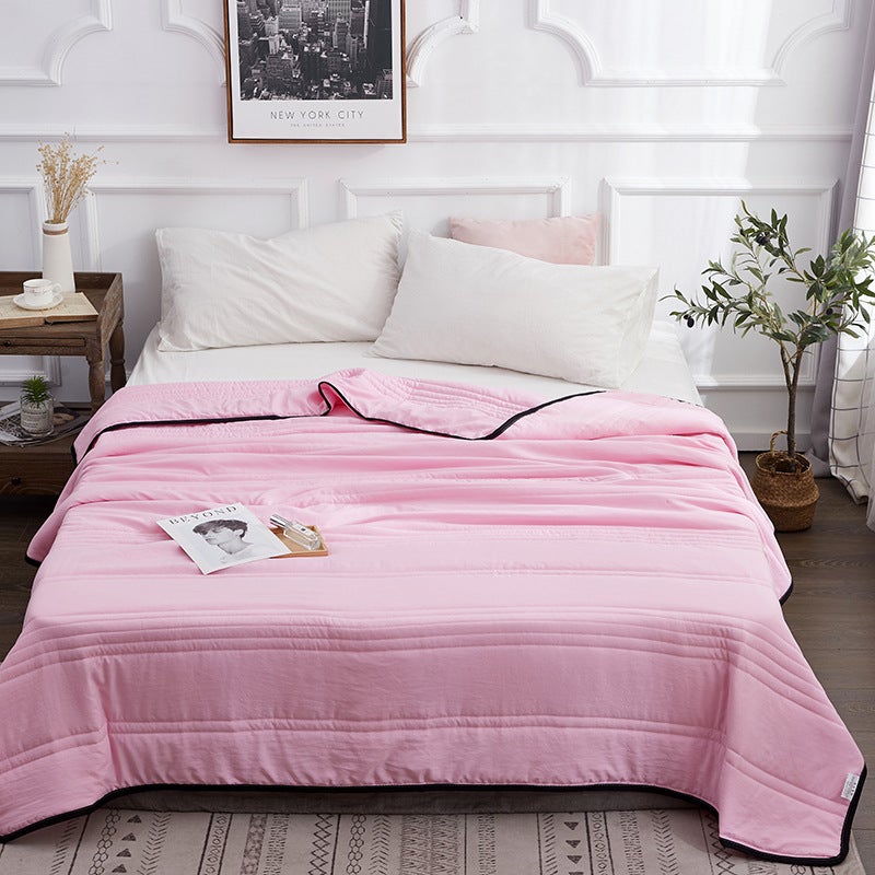 Washed Cotton Air-Conditioning Quilt Summer Cool Quilt Double Summer Quilt Summer Thin Quilt Single Core Machine Washable Summer Solid Color - Image 1