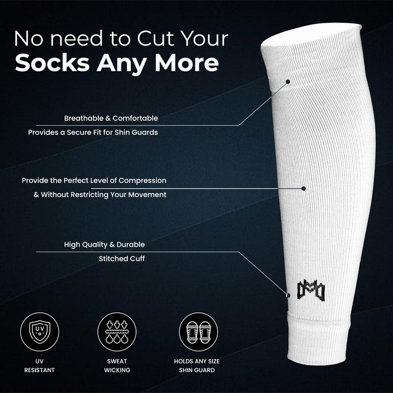 MediCaptain Pre Cut Soccer Sock Sleeves, Companion for Grip Socks, Securely Holds Shin Guards, Compression Leg Warmer Leg Sleeves (US, Alpha, One Size, Regular, Regular, White) - Image 2