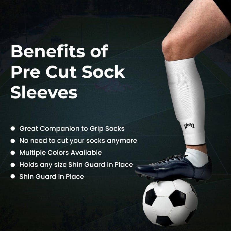 MediCaptain Pre Cut Soccer Sock Sleeves, Companion for Grip Socks, Securely Holds Shin Guards, Compression Leg Warmer Leg Sleeves (US, Alpha, One Size, Regular, Regular, White) - Image 4