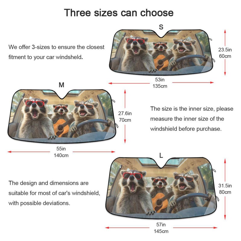 Dussdil Raccoon Driving Car Windshield Sun Shade Truck Sunshade Shield Shade Visor Cover Reflective Block UV Rays Protector Keep Your Vehicle Cool Foldable for Truck SUV M - Image 3