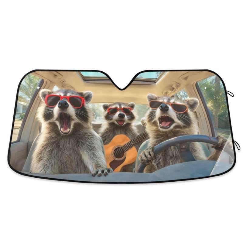 Dussdil Raccoon Driving Car Windshield Sun Shade Truck Sunshade Shield Shade Visor Cover Reflective Block UV Rays Protector Keep Your Vehicle Cool Foldable for Truck SUV M - Image 1