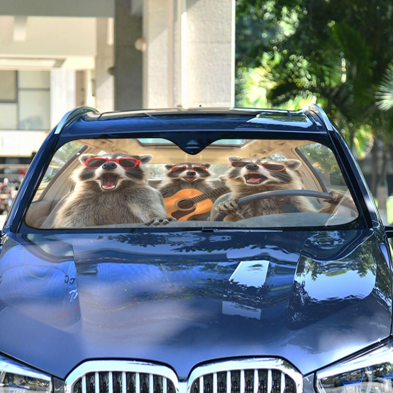 Dussdil Raccoon Driving Car Windshield Sun Shade Truck Sunshade Shield Shade Visor Cover Reflective Block UV Rays Protector Keep Your Vehicle Cool Foldable for Truck SUV M - Image 2