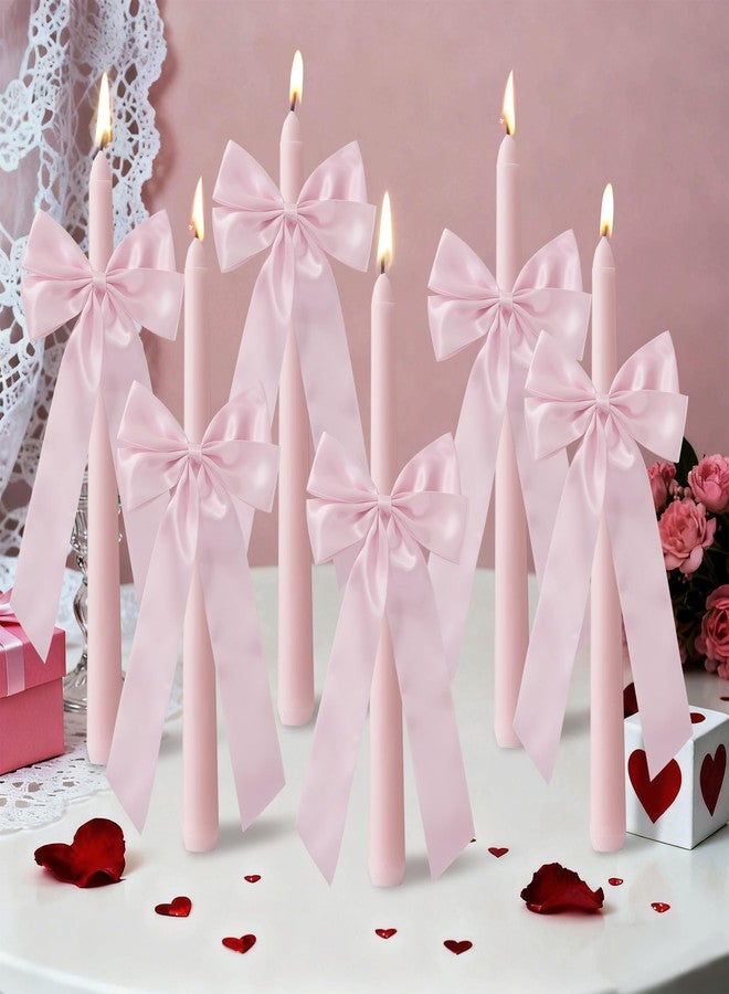 SRCVYLT 6 Pcs Valentines Candle Sticks Pink Bow Taper Candles Coquette 10 Inch Coquette Birthday Decorations Smokeless Unscented Pink Taper Candles for Bachelorette Bridal Bow Party Decor - Image 1
