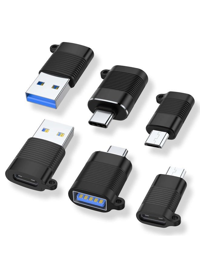AreMe USB C Adapter (6 Pack), Micro USB Male to USB C Female, USB 3.0 Male to USB C Female, USB Type-C Male to USB 3.0 Female Converter Connector (Black) - Image 1