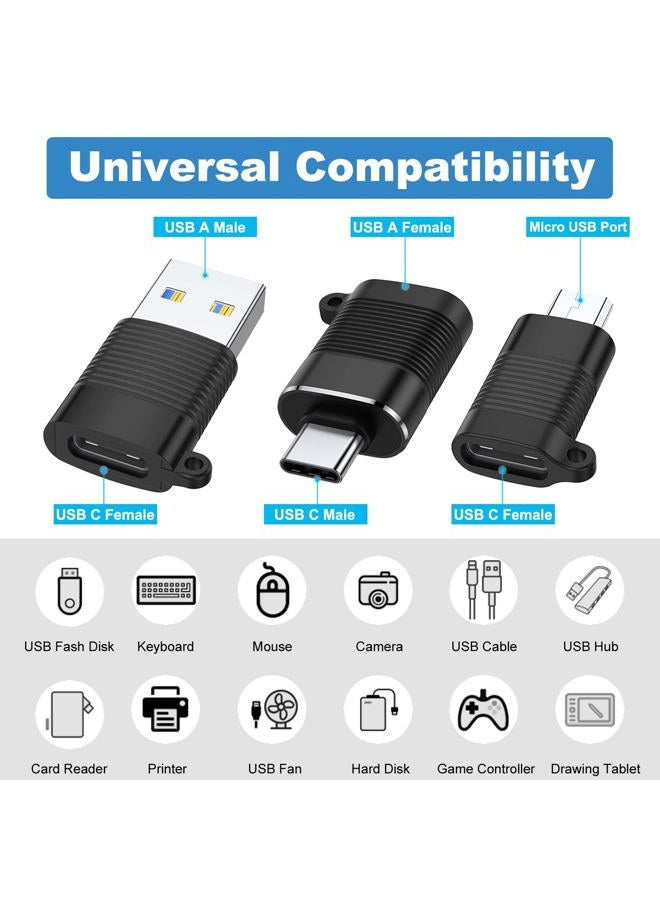 AreMe USB C Adapter (6 Pack), Micro USB Male to USB C Female, USB 3.0 Male to USB C Female, USB Type-C Male to USB 3.0 Female Converter Connector (Black) - Image 2