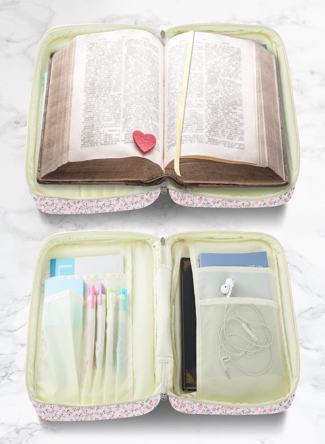 WOBAGMEN Bible Cover Case for Women,Cotton Bible Cover for Men Women with Handle,Bible Book Cover Bag Floral,Carrying Case Bible Protective Christian Gift (Pink Floral, M) - Image 4