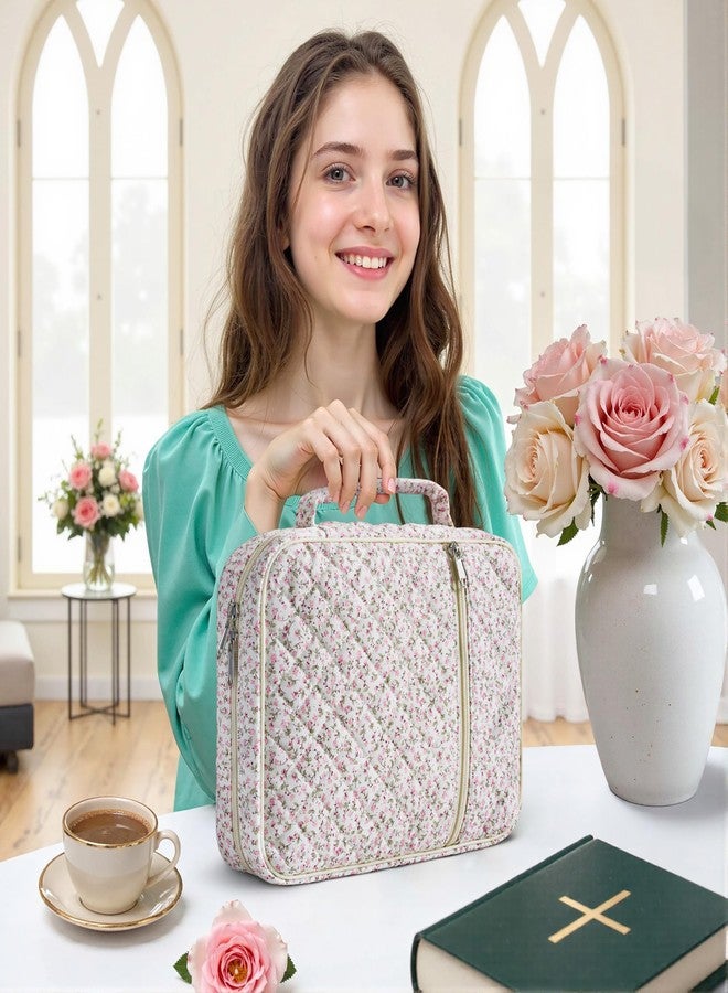 WOBAGMEN Bible Cover Case for Women,Cotton Bible Cover for Men Women with Handle,Bible Book Cover Bag Floral,Carrying Case Bible Protective Christian Gift (Pink Floral, M) - Image 5