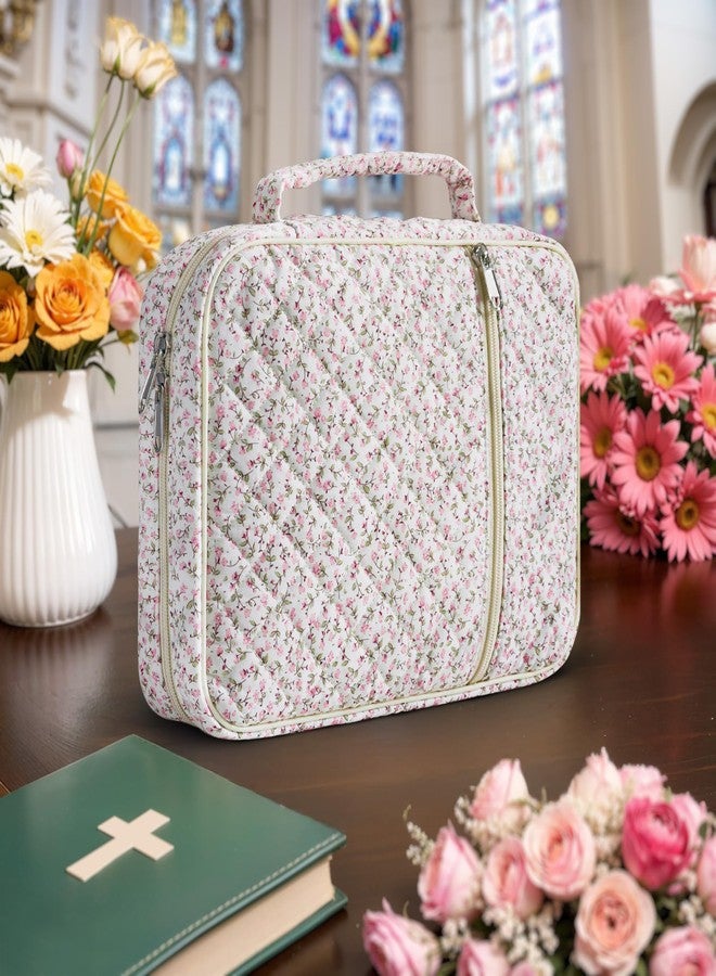 WOBAGMEN Bible Cover Case for Women,Cotton Bible Cover for Men Women with Handle,Bible Book Cover Bag Floral,Carrying Case Bible Protective Christian Gift (Pink Floral, M) - Image 3