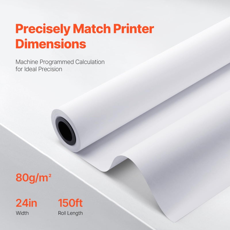 VEVOR Wide Format Paper, 24 in x 150 ft Plotter Paper, 4 Rolls CAD Bond Rolls with 2 in Core, 20 LB Bond Paper Rolls, Idea for CAD Drawings, Engineering Plans, GIS Maps & Architectural Designs - Image 3