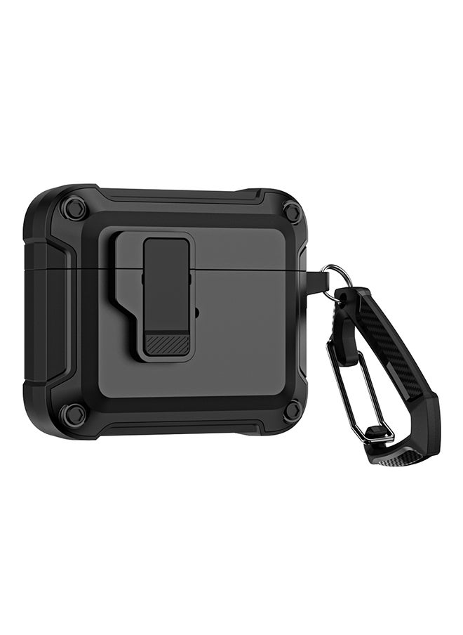 O Ozone - For AirPods 4 Case Cover (2024) ,Rugged Armor Shockproof Hard Shell Protection Shockproof Case with Secure Lock Clip Case Cover With Keychain- Black - Image 1