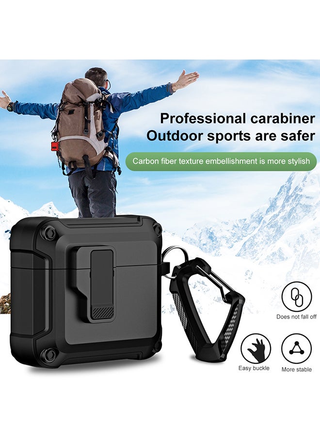 O Ozone - For AirPods 4 Case Cover (2024) ,Rugged Armor Shockproof Hard Shell Protection Shockproof Case with Secure Lock Clip Case Cover With Keychain- Black - Image 1
