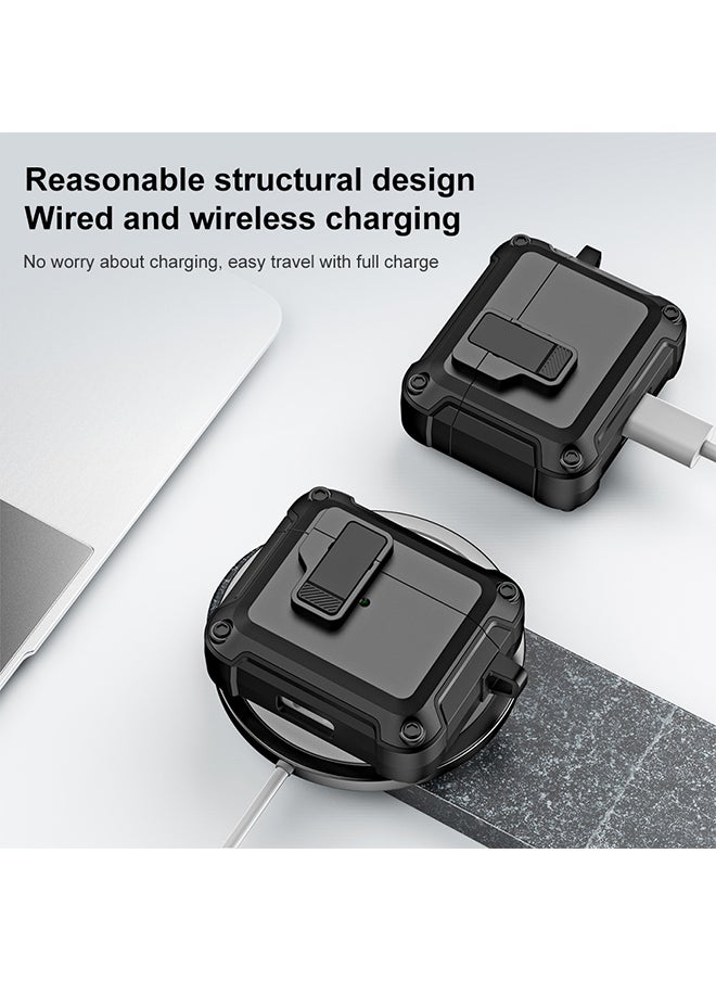 O Ozone - For AirPods 4 Case Cover (2024) ,Rugged Armor Shockproof Hard Shell Protection Shockproof Case with Secure Lock Clip Case Cover With Keychain- Black - Image 1