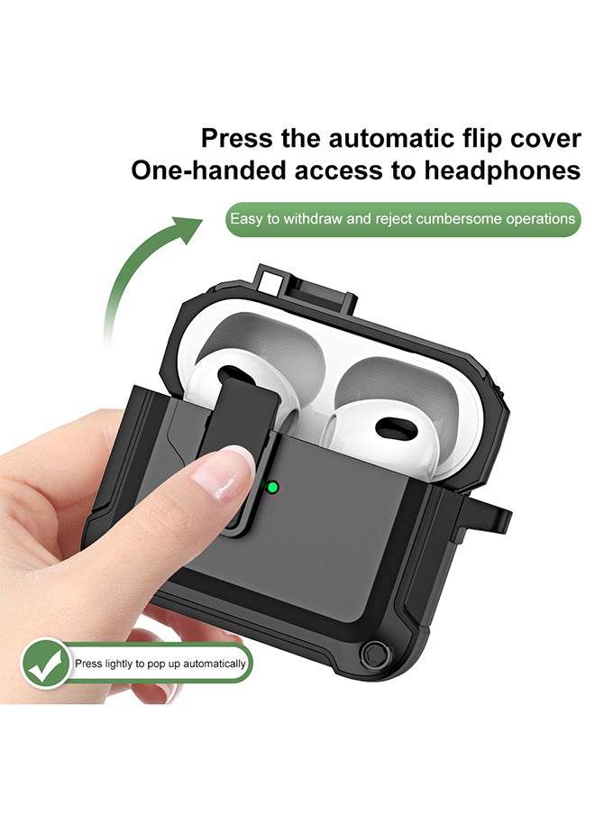 O Ozone - For AirPods 4 Case Cover (2024) ,Rugged Armor Shockproof Hard Shell Protection Shockproof Case with Secure Lock Clip Case Cover With Keychain- Black - Image 1