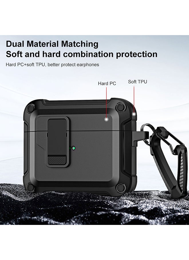 O Ozone - For AirPods 4 Case Cover (2024) ,Rugged Armor Shockproof Hard Shell Protection Shockproof Case with Secure Lock Clip Case Cover With Keychain- Black - Image 1