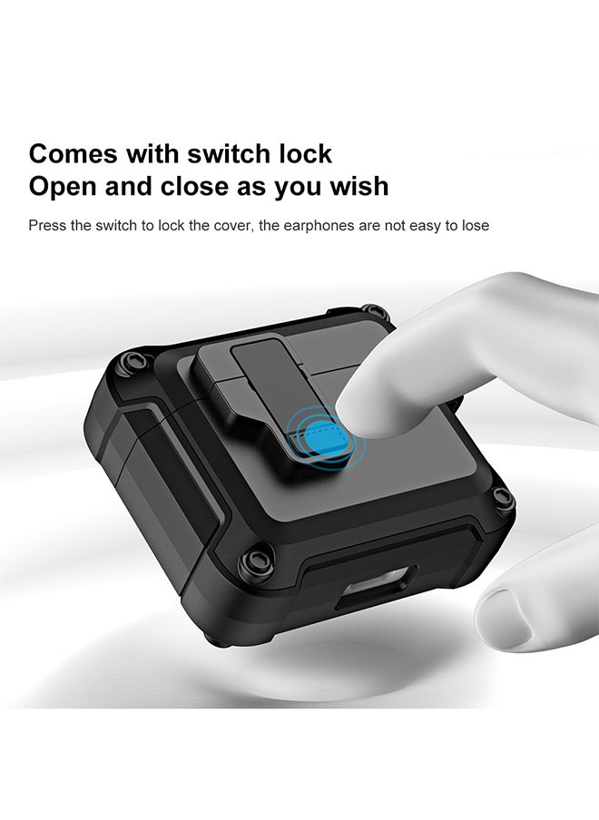 O Ozone - For AirPods 4 Case Cover (2024) ,Rugged Armor Shockproof Hard Shell Protection Shockproof Case with Secure Lock Clip Case Cover With Keychain- Black - Image 1