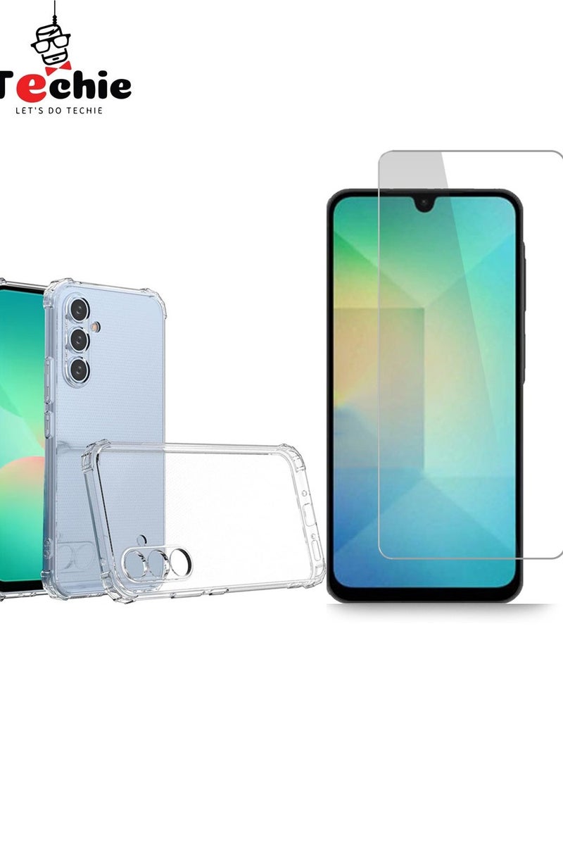 Techie Combo Pack 2 in 1 Case and Screen Protector for Samsung Galaxy A26 5G  - Transparent TPU Bumper Case with HD Tempered Glass Screen Protector - Image 1