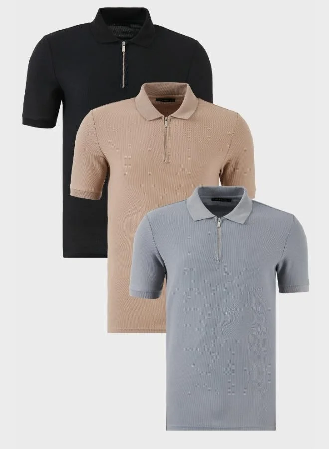 بوراتي تيشيرت بولو رجالي قطن بياقة بولو بسحاب نصفي عبوة من  قطع