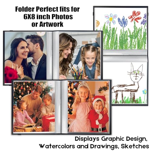 Aevdor Photo Album 6x8 Photos, 6x8 Photo Album Book Holds 64 Pictures, Art Portfolio Binder for 6 x 8 Pictures, Photo Albums for 6 x 8 Photos, 8x6 Sheet Protector Folder for Photos, Artwork, Drawings (Black) - Image 4