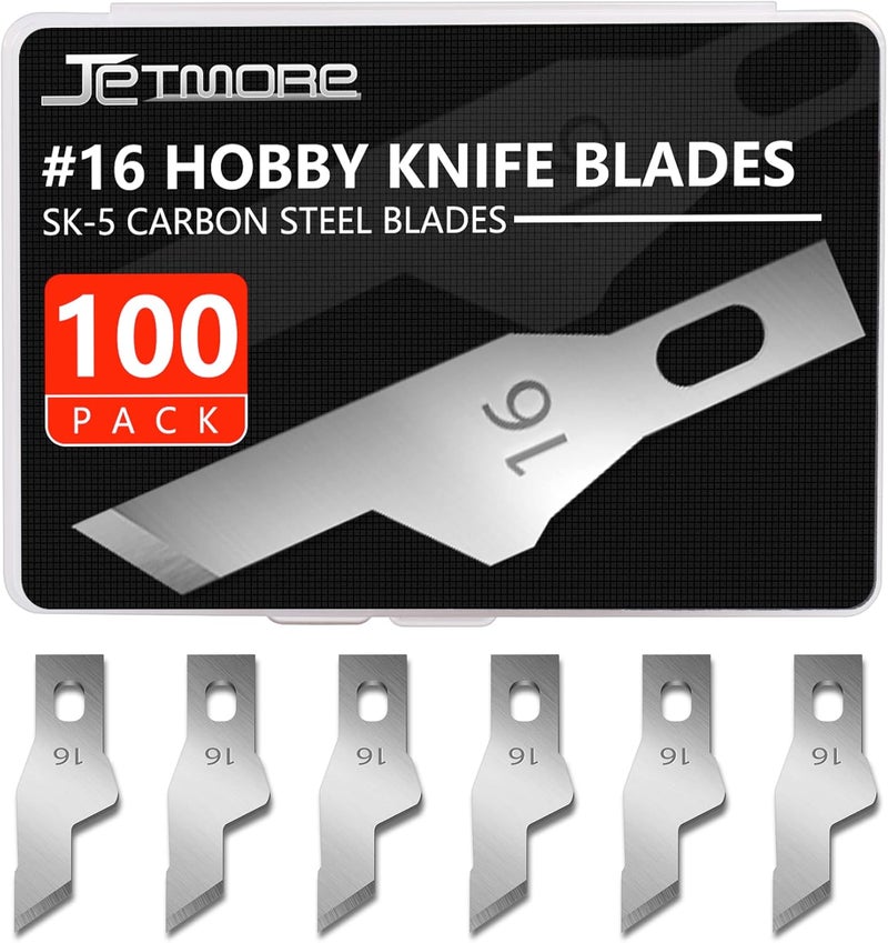Jetmore 100 Pack Hobby Blades Craft Knife Blade Refill #16 Hobby Knife Replacement Blades with Storage Box for DIY Cutting Caving - Image 1