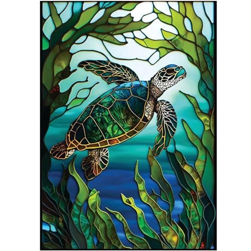 KTHOFCY 5D DIY Diamond Painting Kits for Adults Kids Sea Turtle Stained Glass Full Drill Embroidery Cross Stitch Crystal Rhinestone Paintings Pictures Arts Wall Decor Painting Dots Kits 157X118 in - Image 1