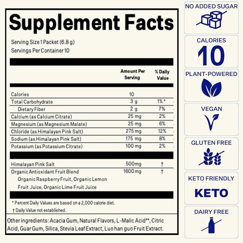 Blueshift Electrolytes  Natural Electrolytes Powder Packets Organic Hydration Packets Electrolyte Drink Mix Sticks with No Sugar Single Serve Pack  Lemon Raspberry Flavor Powder Sticks 10 Pack - Image 5