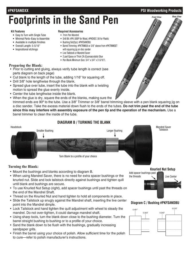 Penn State Industries PKFSANDGD Footprints In The Sand Twist Ballpoint Pen Kit Woodturning Project (Golden) - Image 2