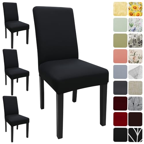 Keyroal Dining Room Chair Covers Set of 4 Stretch Solid Color Parsons Chair Slipcovers Spandex Removable Washable Kitchen Chair Protector Cover for Dining Room Hotel CeremonyBlack - Image 1