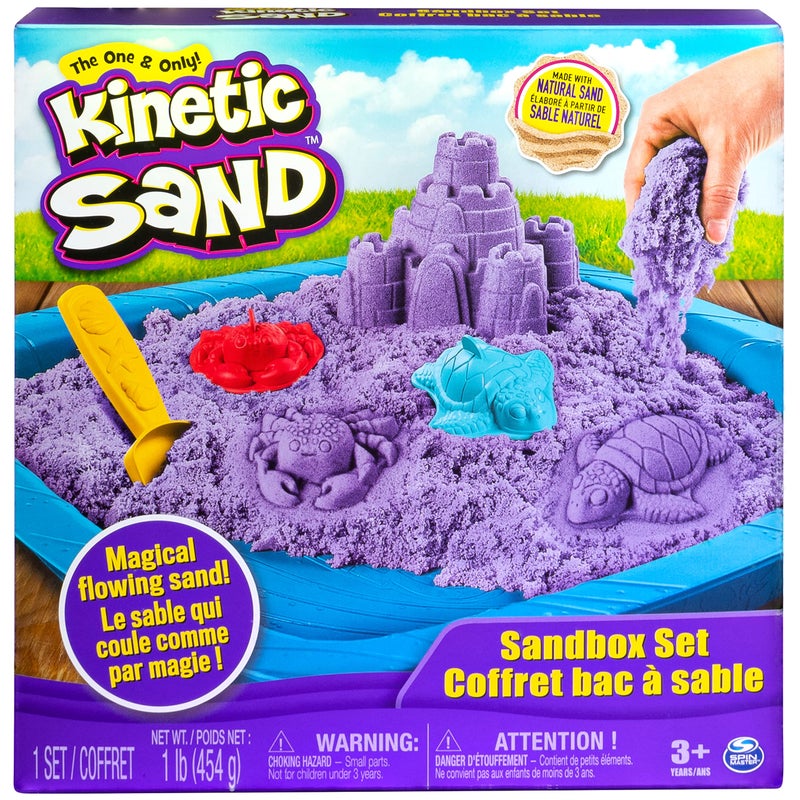 Kinetic Sand مجموعة صندوق الرمل الحركي مع 1 رطل من الرمل الأرجواني و 3 قوالب للأعمار من 3 سنوات وما فوق - Image 2