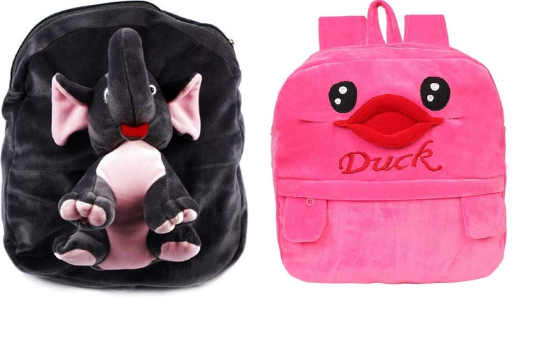 blue tree School Bag For Kids Soft Plush Backpack Combo Cartoon Bags Mini Travel Bag for for Girls Boys Toddler Baby (Full Body Elephant & Pink Duck) - Image 5