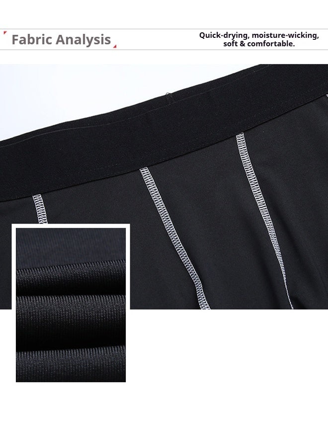 YUKE Men's Fitness Sports Compression Pants, Running, Fitness, Basketball Shorts - Sweat-wicking, Elastic, Five-Point Pants - Mid-rise design, anti-friction elasticity, quick-drying and breathable compression pants, suitable for training, running, and track and field (Black with blue stripes) - XL - Image 5