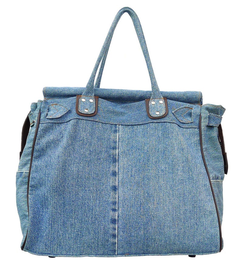 Bijoux de Ja X-Large Blue Denim Double Top Handle Tote Shopper Handbag Purse for women - Image 2