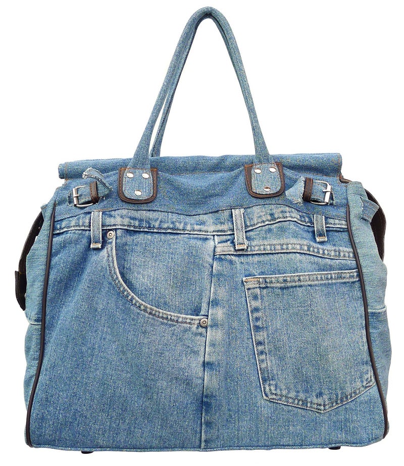 Bijoux de Ja X-Large Blue Denim Double Top Handle Tote Shopper Handbag Purse for women - Image 1